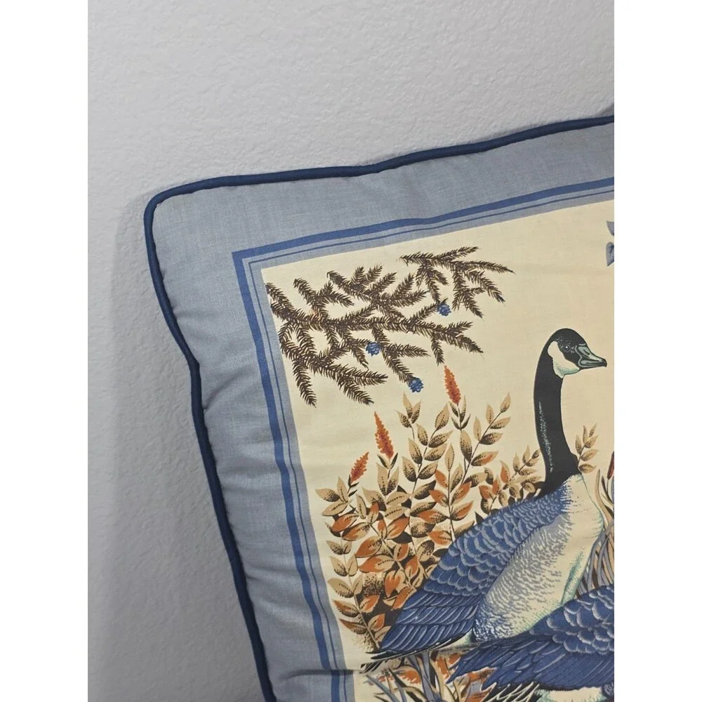 Vintage Canada Goose Throw Pillow Lodge Cabin Blue Handmade